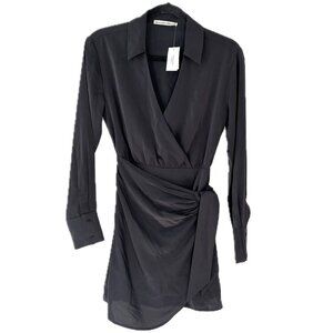 Abercrombie & Fitch Faux Wrap Dress V-Neck Long-Sleeve Women XS Black NWT